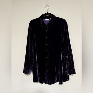 Soft Surroundings Dark Purple Velvet Button Up Tunic Top 3X Romantic Whimsigoth